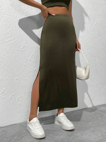 EZwear Solid Maxi Mermaid Hem Skirt