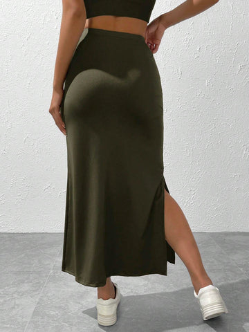 EZwear Solid Maxi Mermaid Hem Skirt