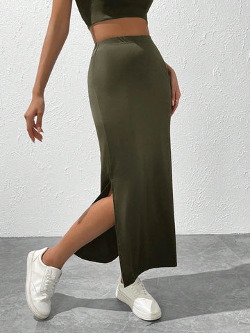 EZwear Solid Maxi Mermaid Hem Skirt