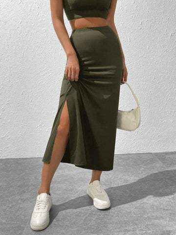 EZwear Solid Maxi Mermaid Hem Skirt
