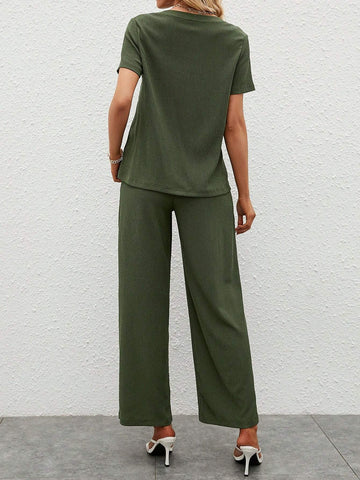 EMERY ROSE Solid Tee & Wide Leg Pants