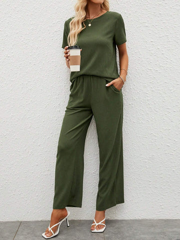 EMERY ROSE Solid Tee & Wide Leg Pants