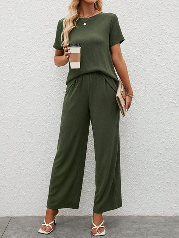 EMERY ROSE Solid Tee & Wide Leg Pants