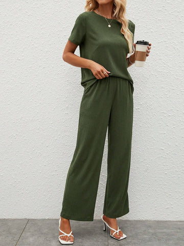 EMERY ROSE Solid Tee & Wide Leg Pants