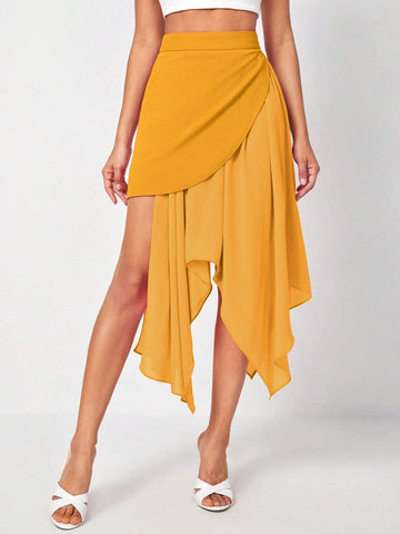 Solid Asymmetrical Hem Skirt