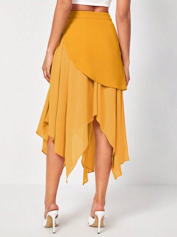 Solid Asymmetrical Hem Skirt