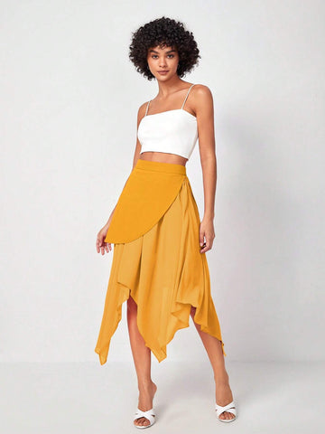 Solid Asymmetrical Hem Skirt