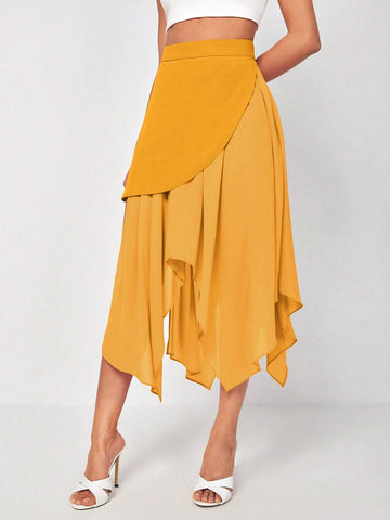 Solid Asymmetrical Hem Skirt