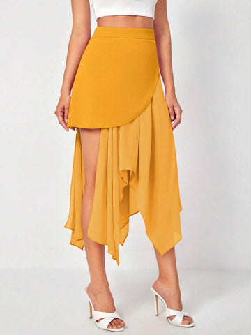 Solid Asymmetrical Hem Skirt