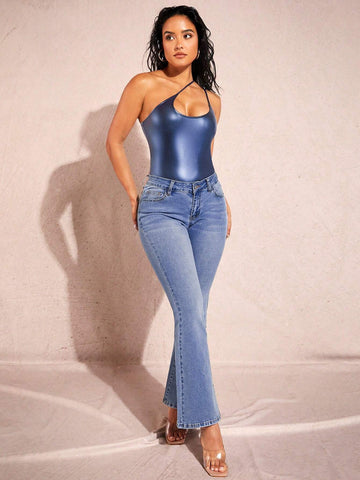One Shoulder PU Leather Bodysuit