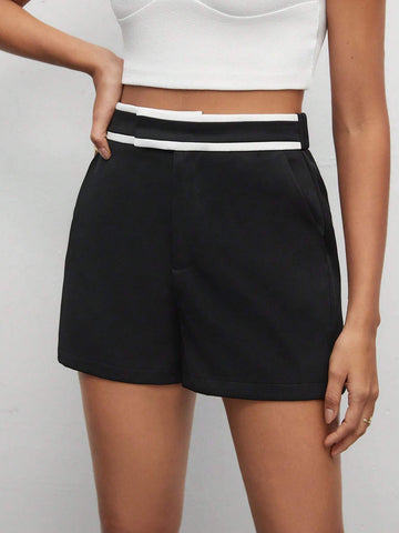 BIZwear Contrast Trim Slant Pocket Shorts