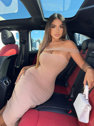 Asymmetrical Neck Cut Out Bodycon Dress