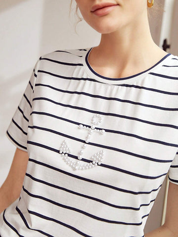 MOTF PREMIUM STRIPED ANCHOR PEARL T-SHIRT