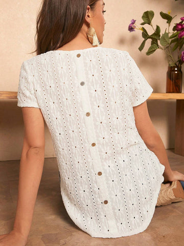 EMERY ROSE Button Back Schiffy Tee