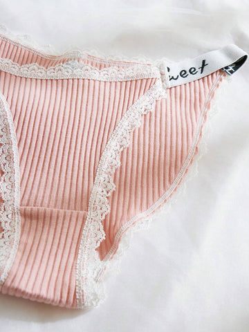 7pack Letter Tape Contrast Lace Panty