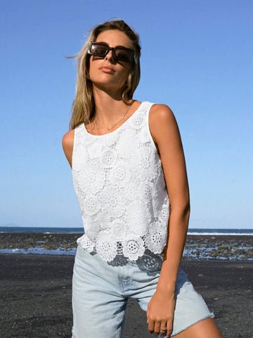 Solid Guipure Lace Blouse
