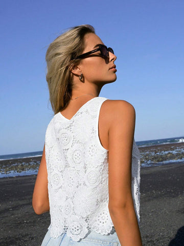 Solid Guipure Lace Blouse