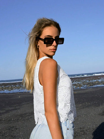 Solid Guipure Lace Blouse