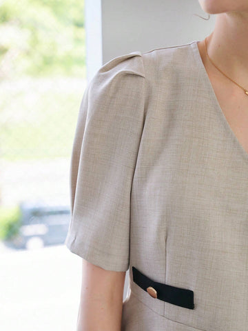 DAZY Contrast Binding Puff Sleeve Peplum Top & Skirt