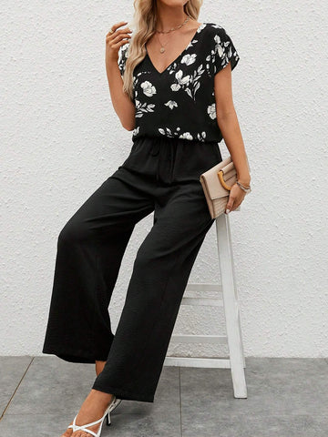 EMERY ROSE Floral Print Batwing Sleeve Top & Wide Leg Pants