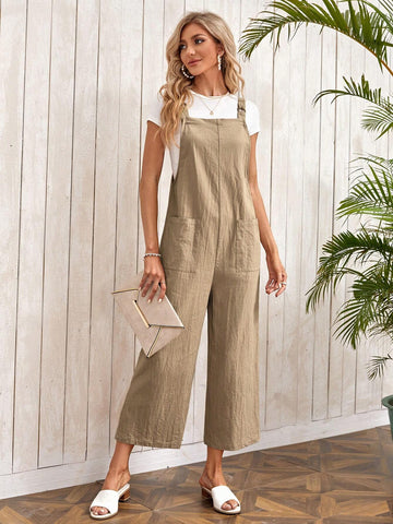 EMERY ROSE Solid Dual Pocket Overall Jumpsuit Without Tee