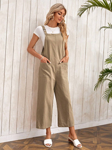 EMERY ROSE Solid Dual Pocket Overall Jumpsuit Without Tee