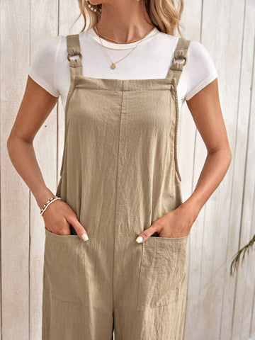 EMERY ROSE Solid Dual Pocket Overall Jumpsuit Without Tee