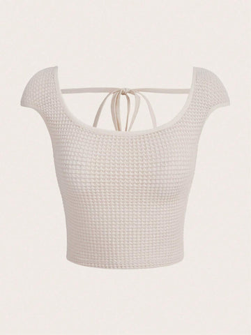 EZwear Solid Scoop Neck Crop Tee