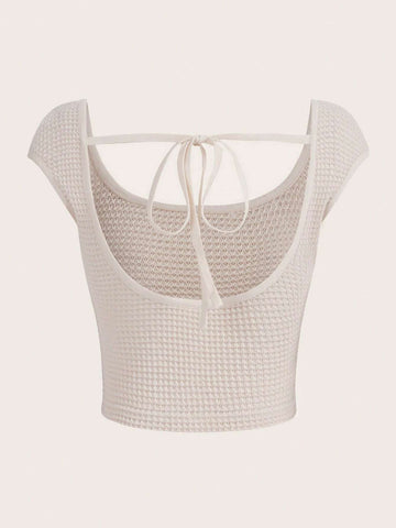 EZwear Solid Scoop Neck Crop Tee