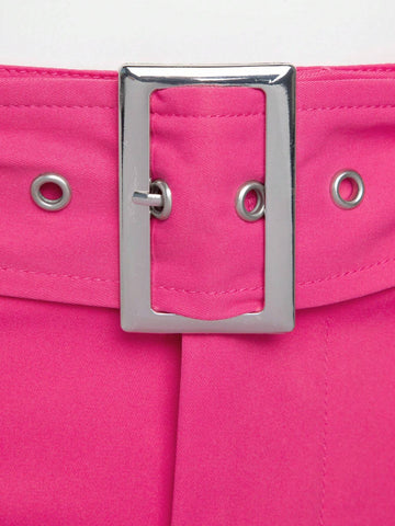 Solid Belted Slant Pocket Skirt