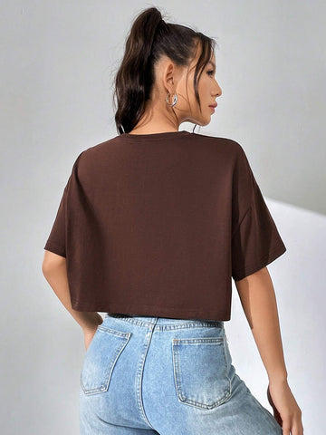 Letter Graphic Drop Shoulder Crop Tee