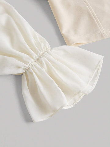 Sweetheart Neck Flounce Sleeve Crop Blouse