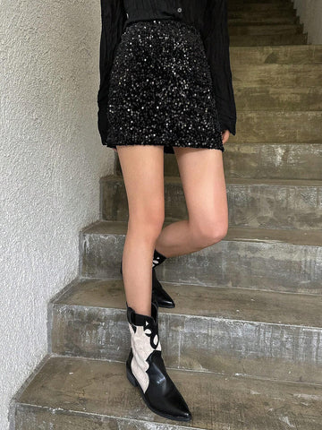 DAZY Sequin Decor Bodycon Skirt