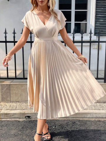 Solid A-Line Pleated Hem Dress