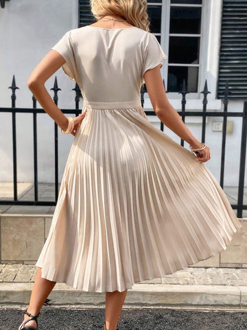 Solid A-Line Pleated Hem Dress