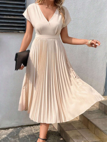 Solid A-Line Pleated Hem Dress