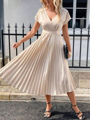Solid A-Line Pleated Hem Dress