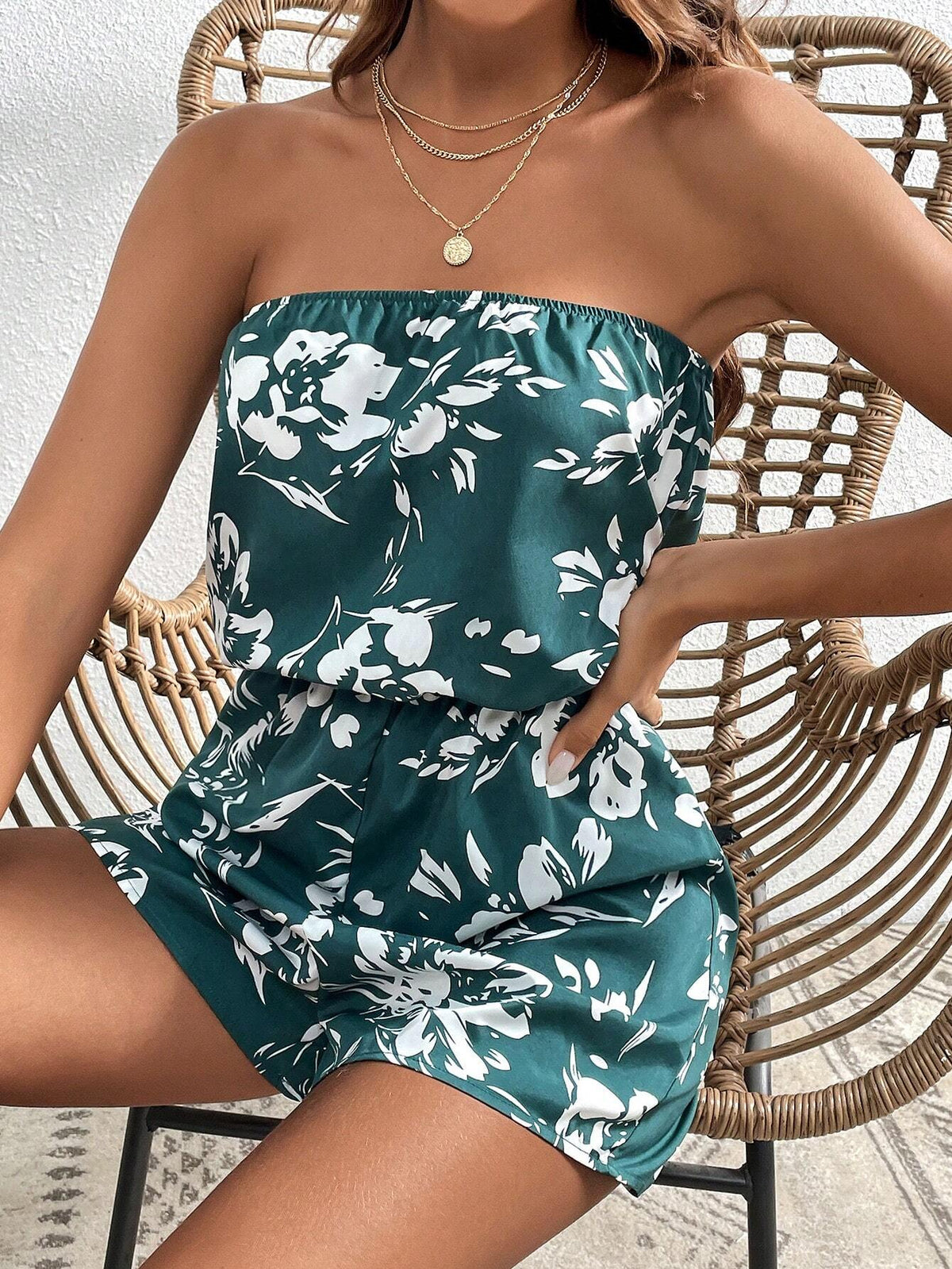 Floral Print Tube Romper