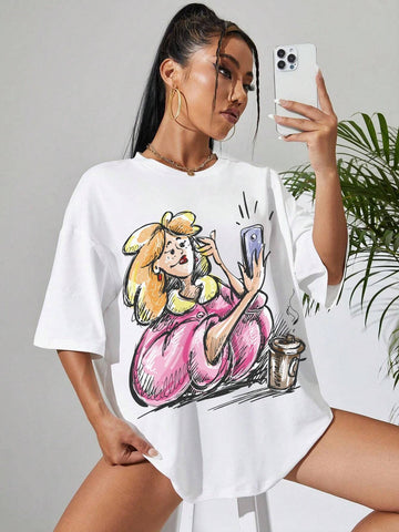 EZwear Figure Graphic Drop Shoulder Oversized Tee