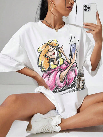 EZwear Figure Graphic Drop Shoulder Oversized Tee