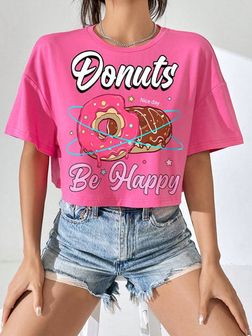 Donut & Slogan Graphic Drop Shoulder Tee