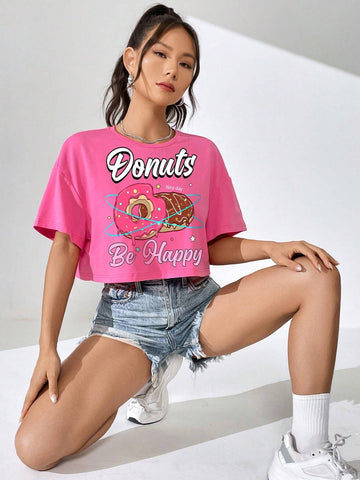 Donut & Slogan Graphic Drop Shoulder Tee