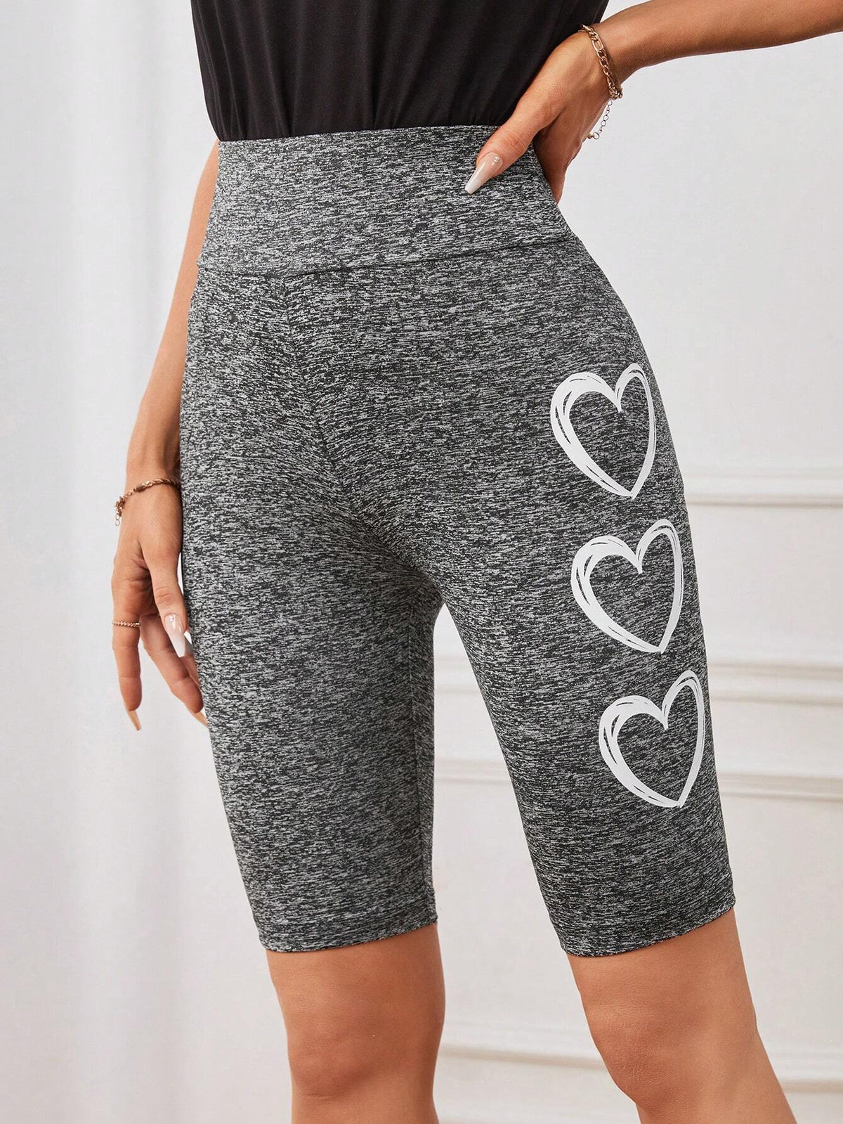 EMERY ROSE Heart Print Wideband Waist Biker Shorts