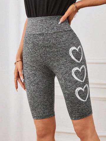 EMERY ROSE Heart Print Wideband Waist Biker Shorts