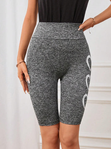 EMERY ROSE Heart Print Wideband Waist Biker Shorts