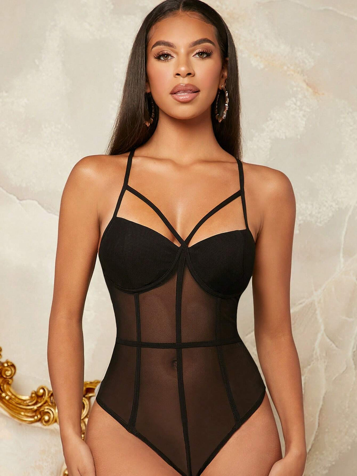 Strappy Yoke Mesh Bodysuit