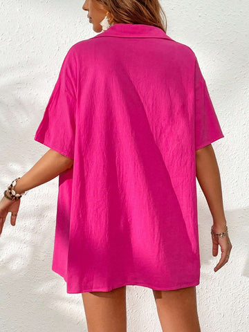 Solid Cami Top & Shorts & Button Front Blouse