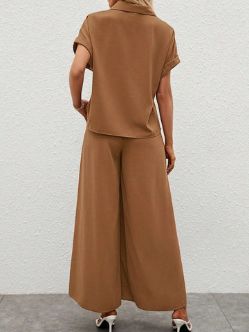EMERY ROSE Solid Batwing Sleeve Blouse & Wide Leg Pants