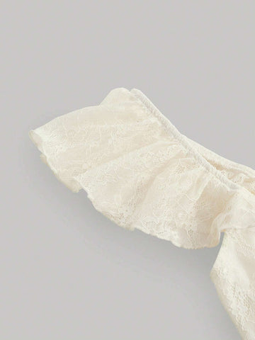 Solid Ruffle Trim Lace Crop Tee