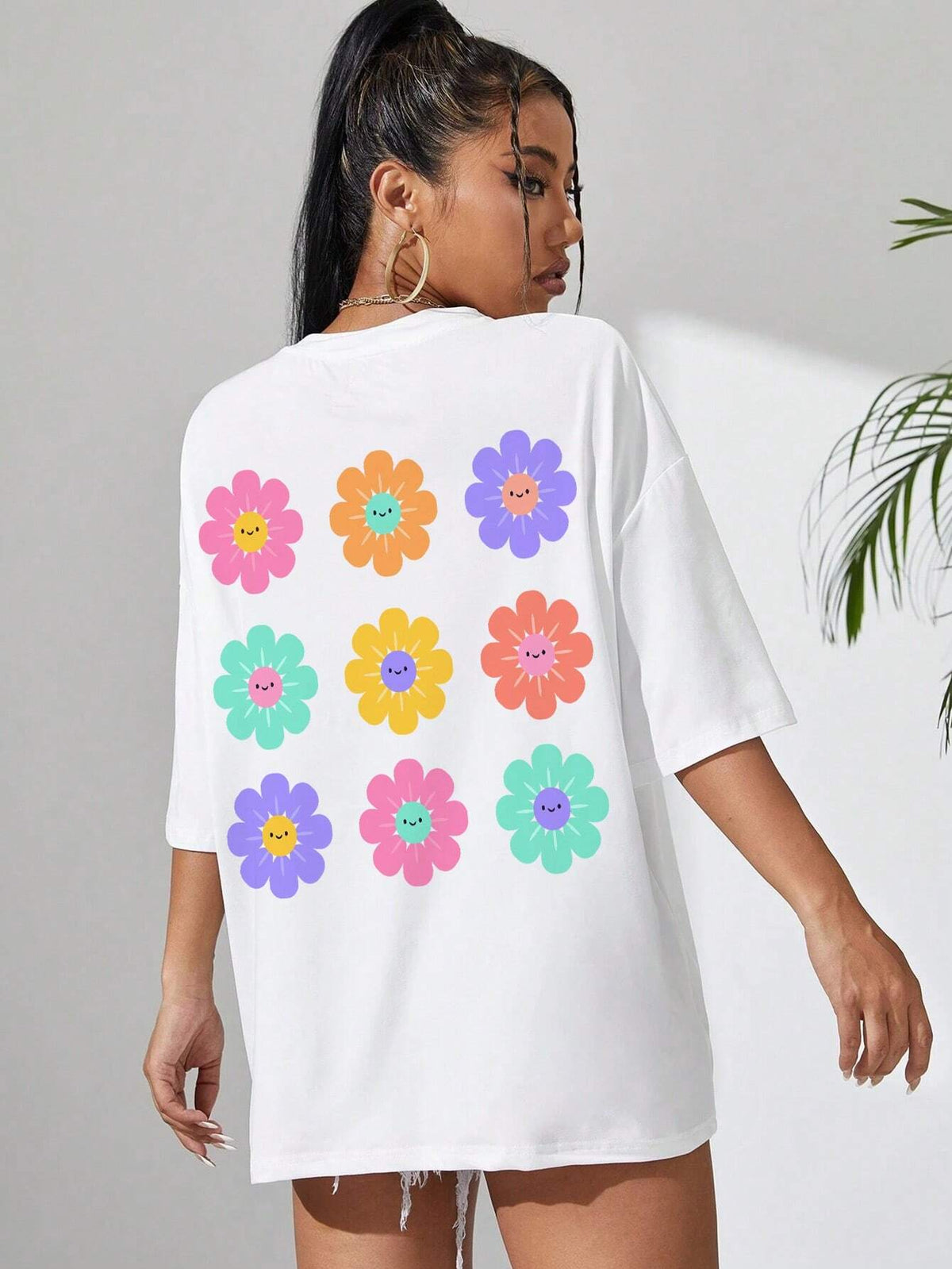 EZwear Cartoon Graphic Drop Shoulder Oversized Tee